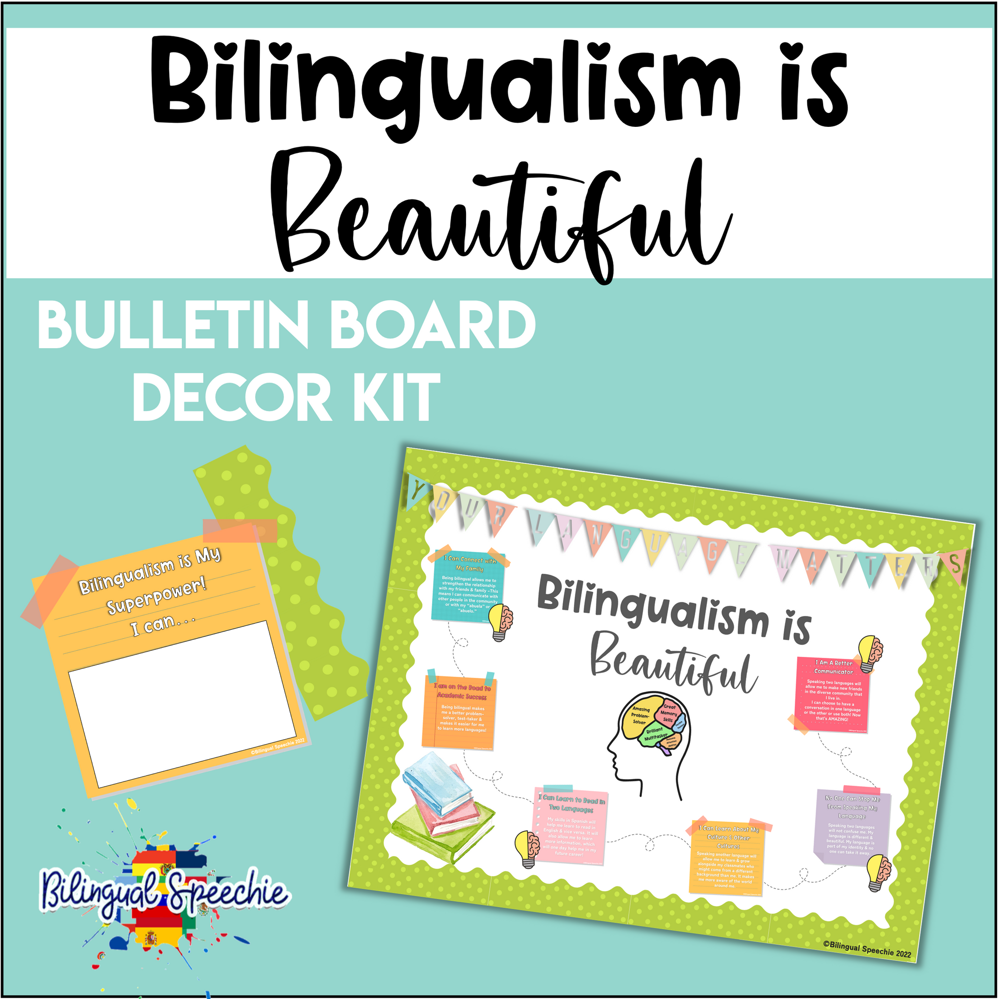 Bulletin Board Decor Kit for Classroom | Bilingualism is Beautiful