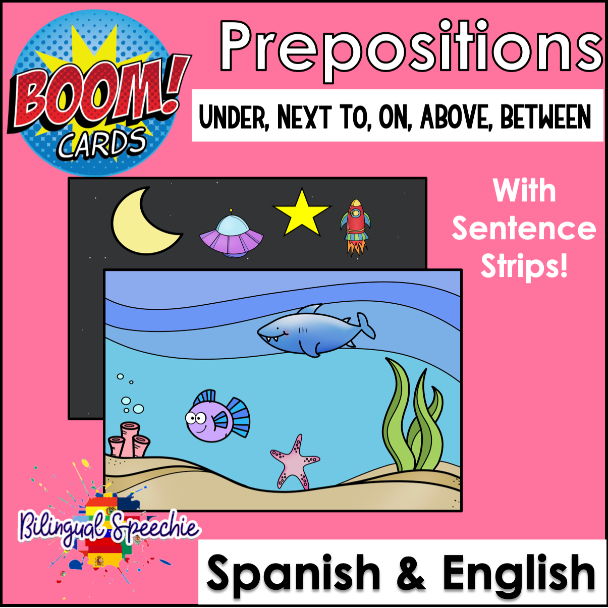 Boom Cards | English & Spanish | Working on Prepositions