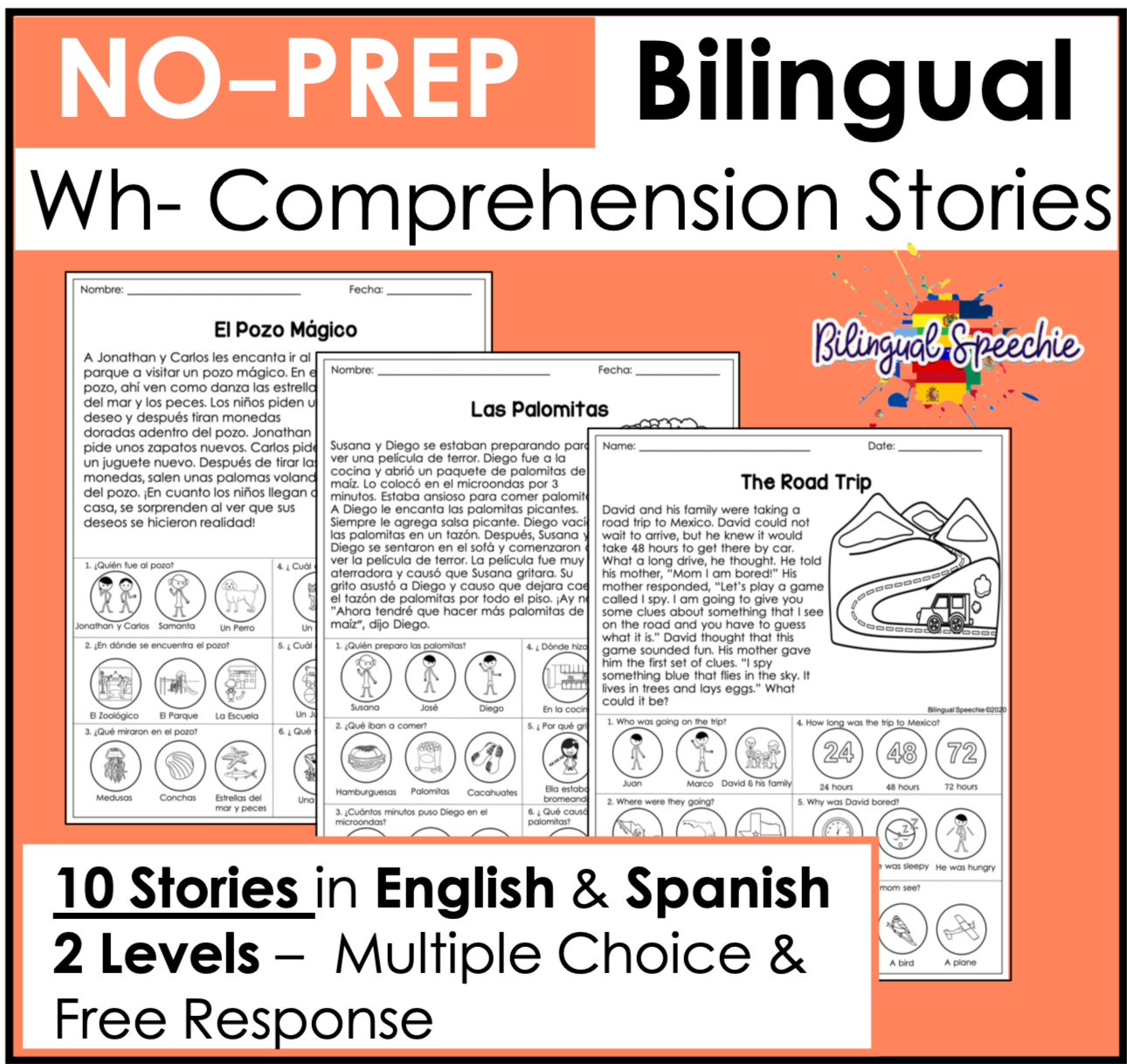 Bilingual Wh- Comprehension Stories | English & Spanish