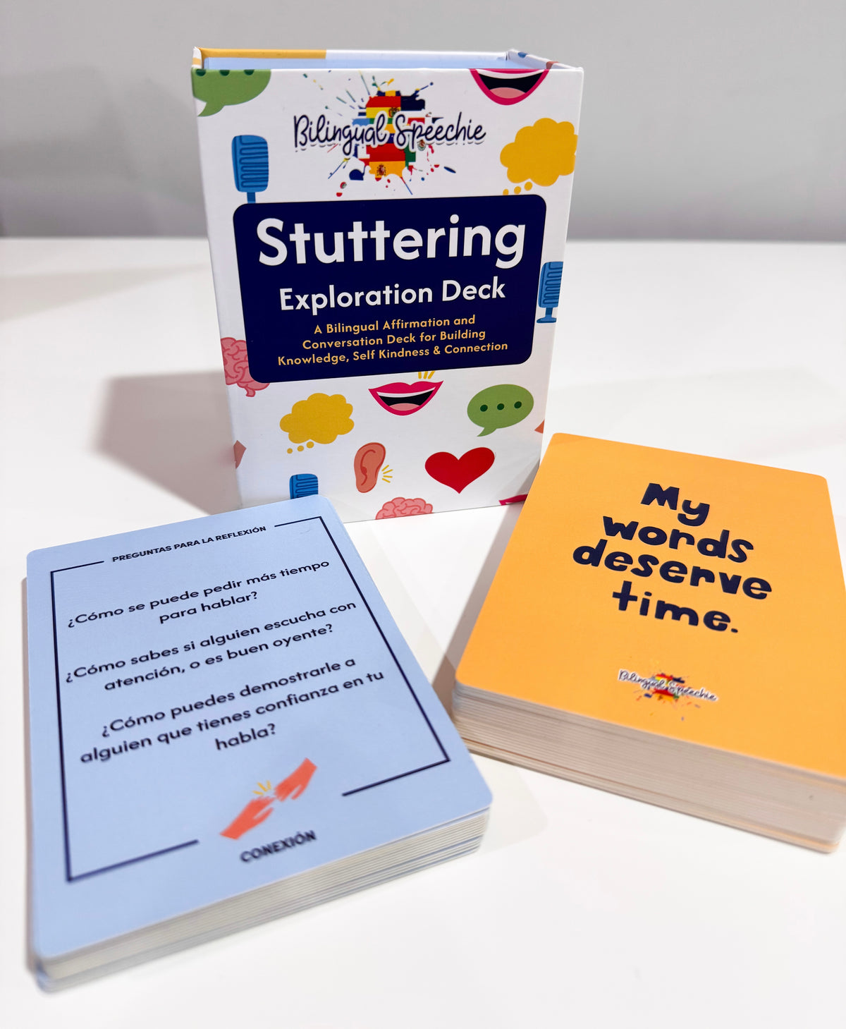 Stuttering Exploration Deck | Bilingual English & Spanish Affirmation and Conversation Cards