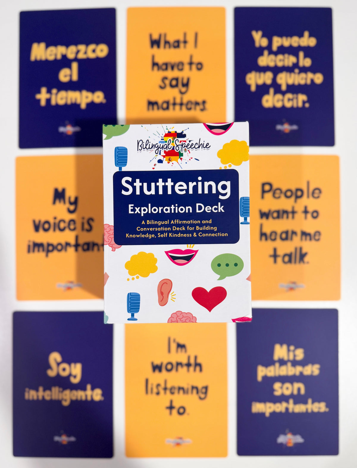 Stuttering Exploration Deck | Bilingual English & Spanish Affirmation and Conversation Cards