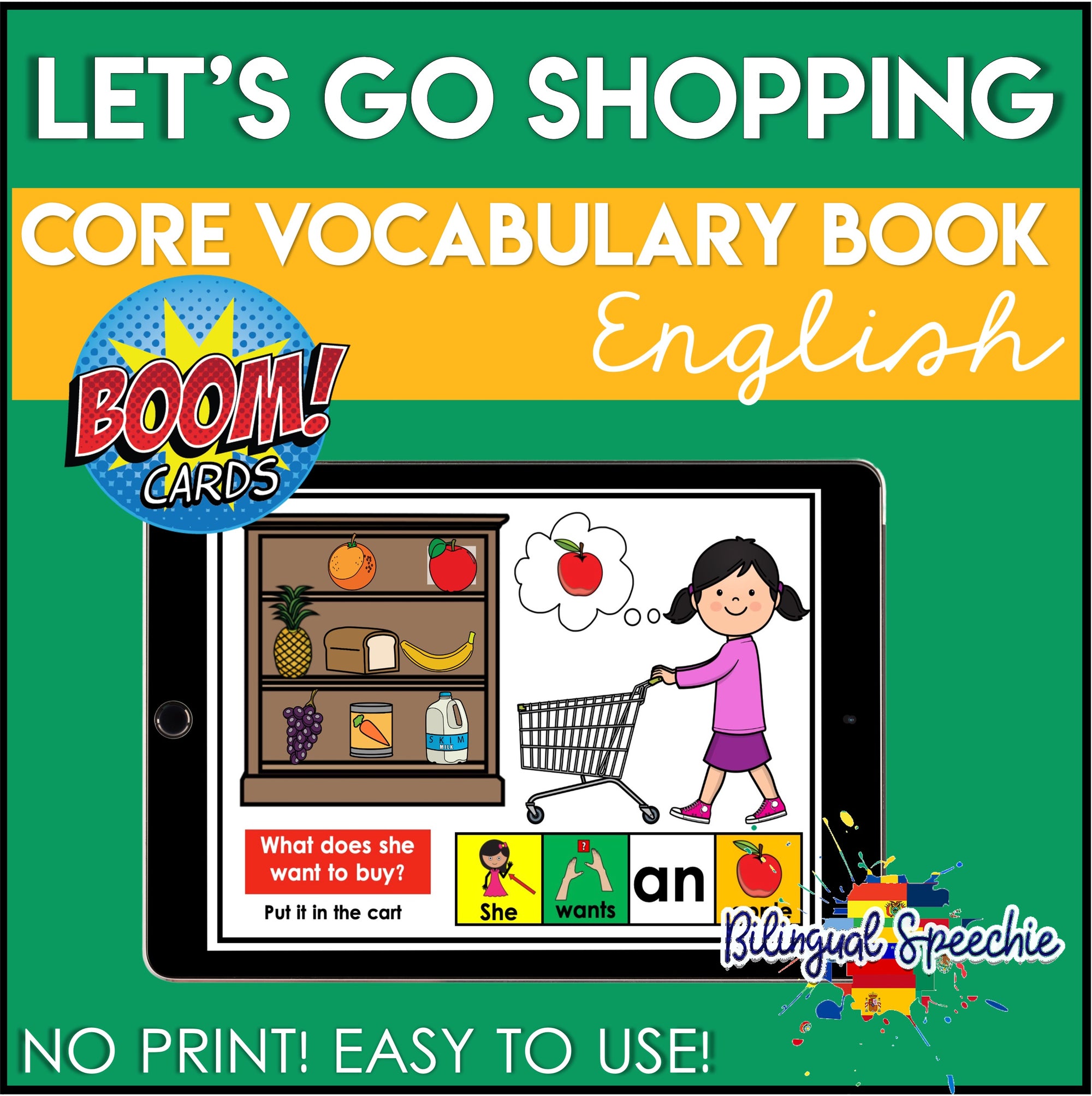 Grocery Shopping with Core Vocabulary | Boom Cards