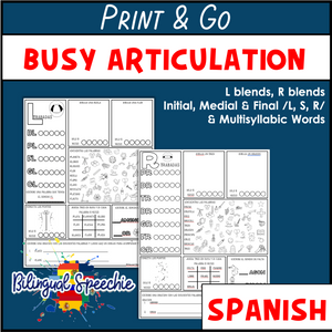 Busy Articulation for R blends, R, S, L blends & Multisyllabic Words | Spanish