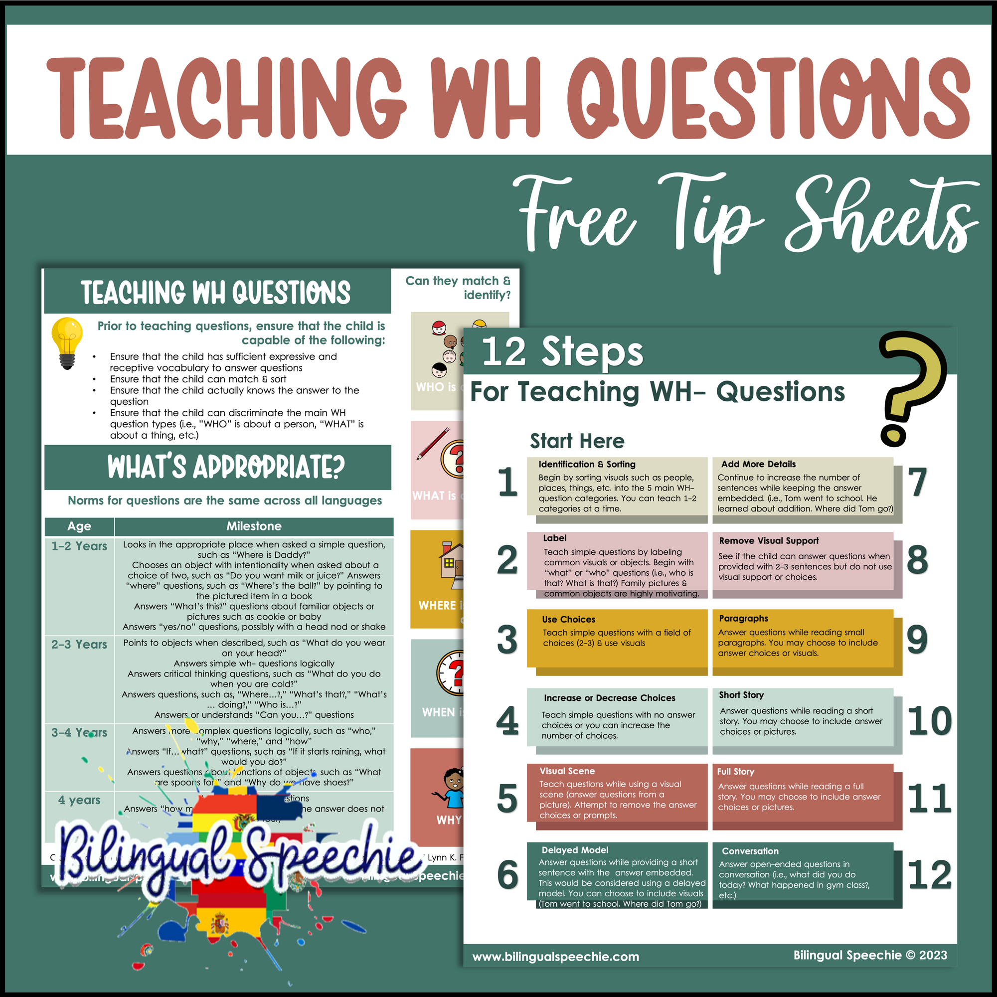 Teaching WH- Questions Free Tips Sheets