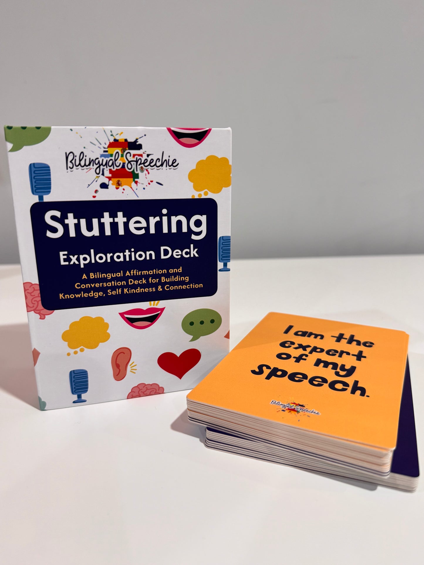 Stuttering Exploration Deck | Bilingual English & Spanish Affirmation and Conversation Cards