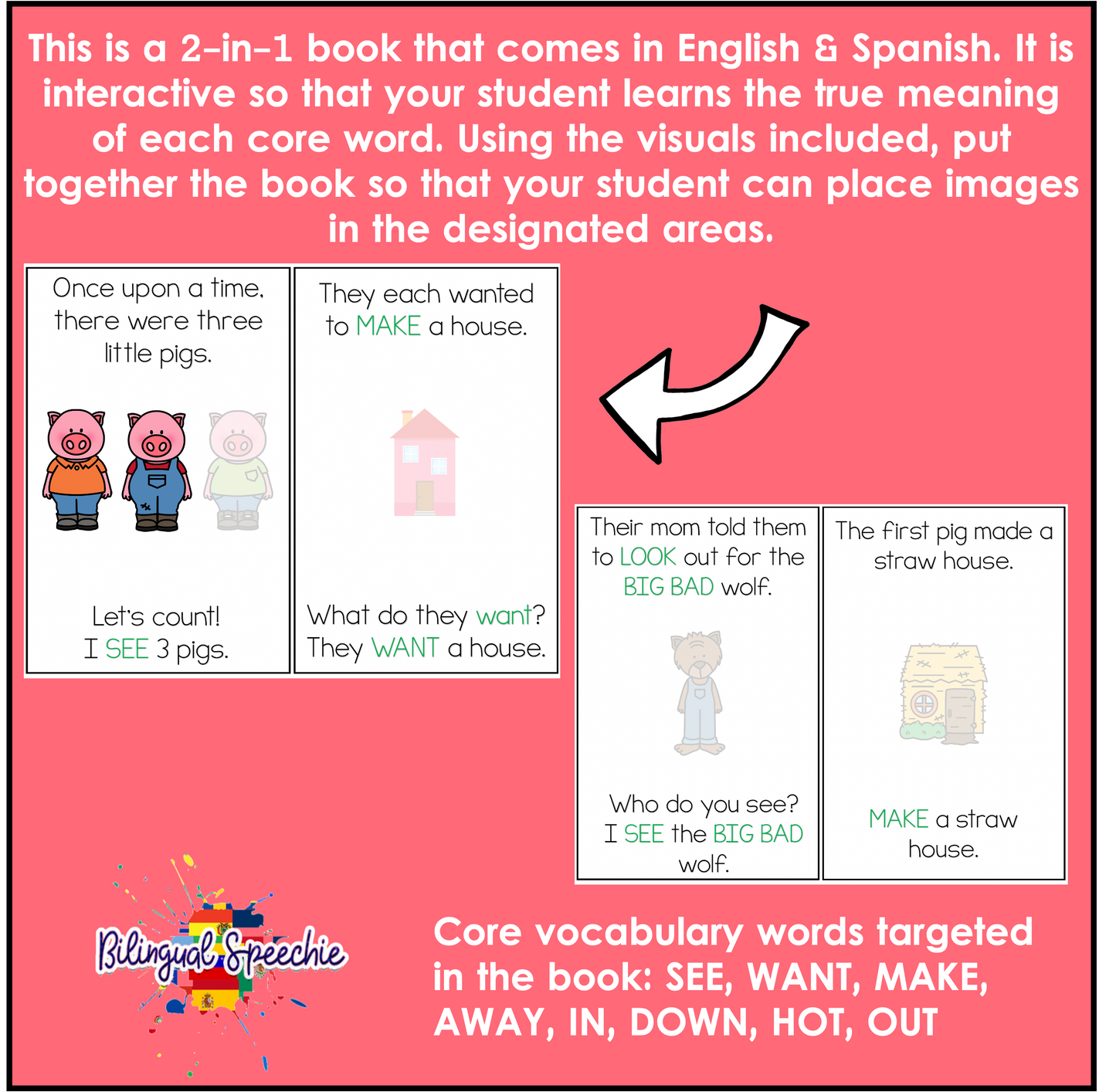 The Three Little Pigs Core Vocabulary Book - Bilingual