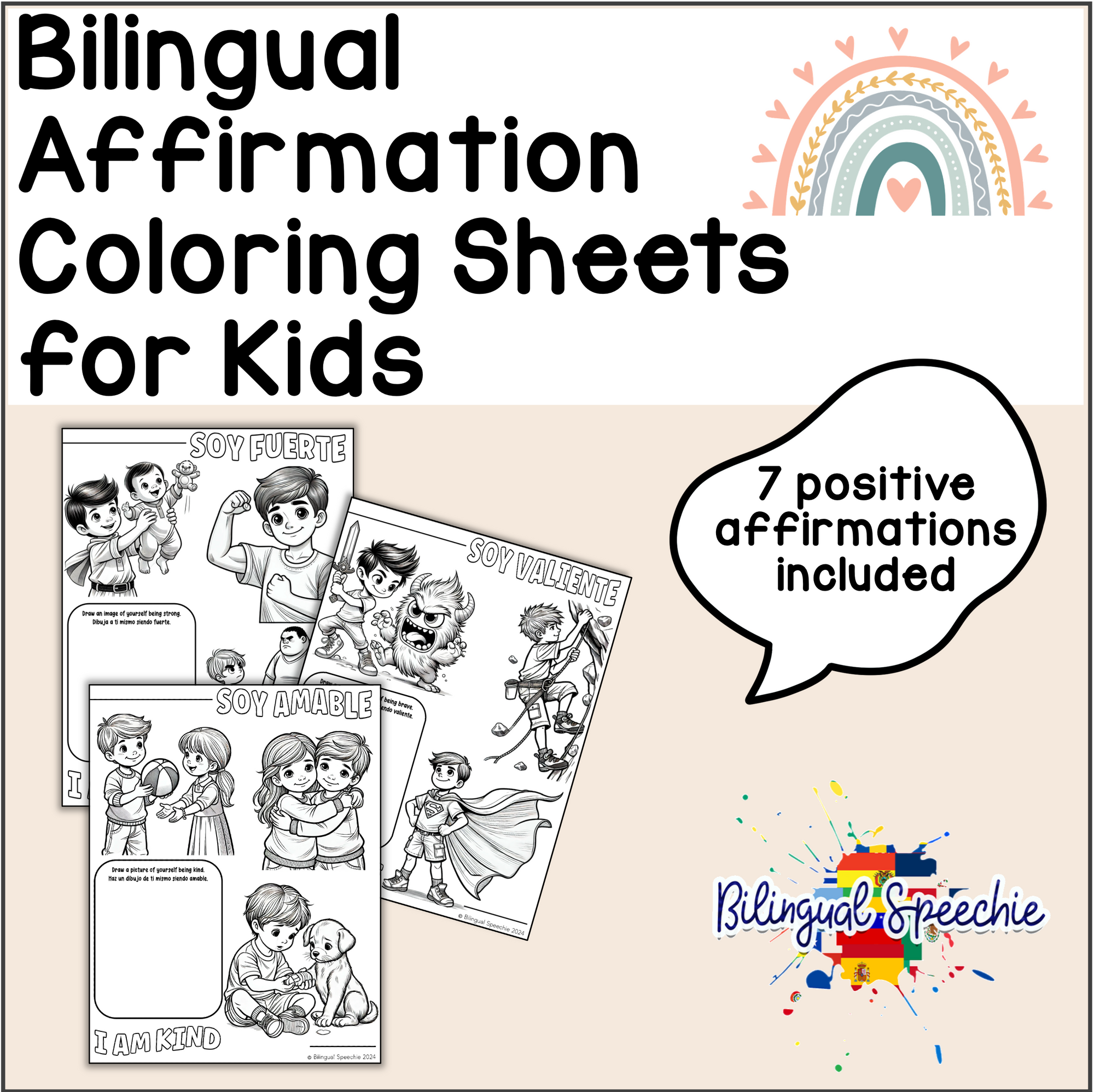 Bilingual Affirmation Coloring Sheets for Kids