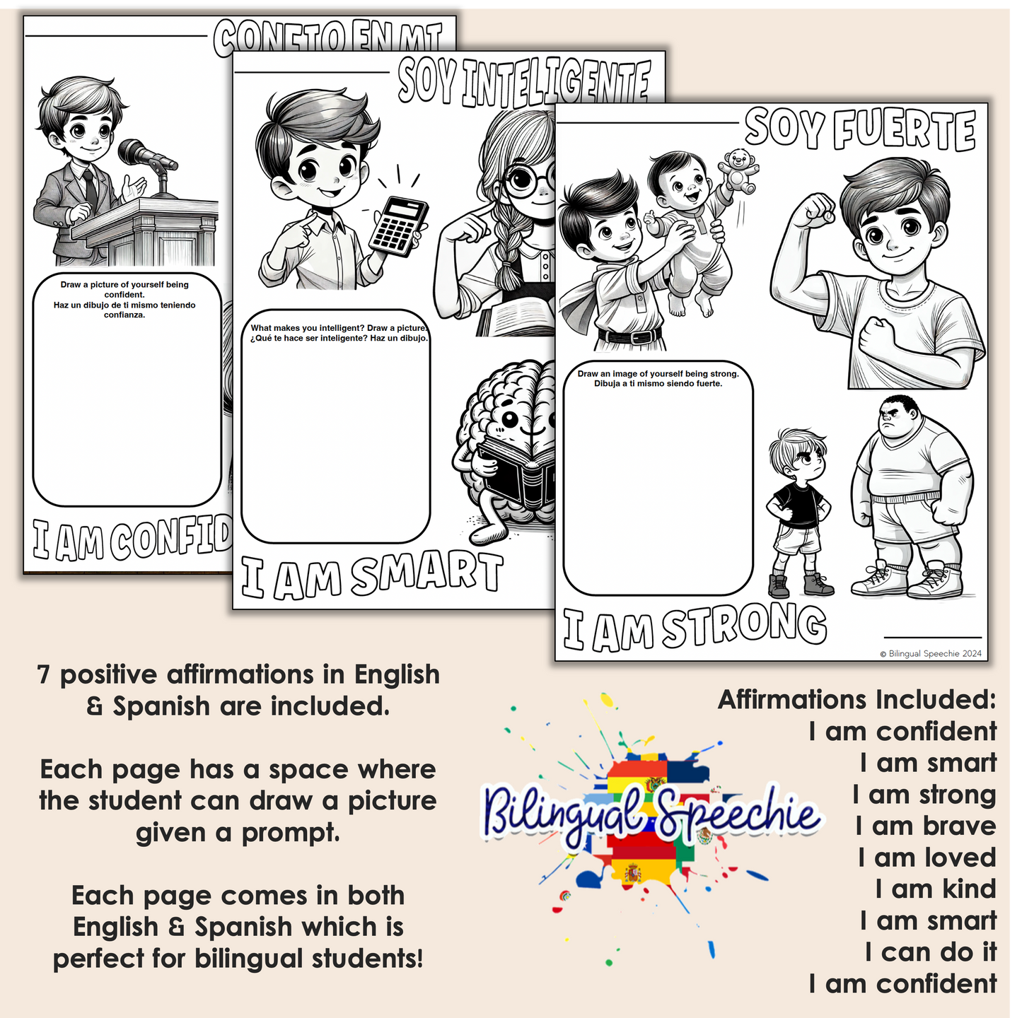 Bilingual Affirmation Coloring Sheets for Kids