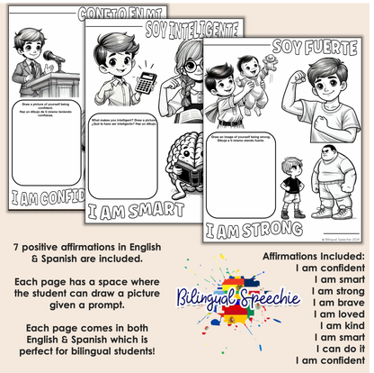 Bilingual Affirmation Coloring Sheets for Kids