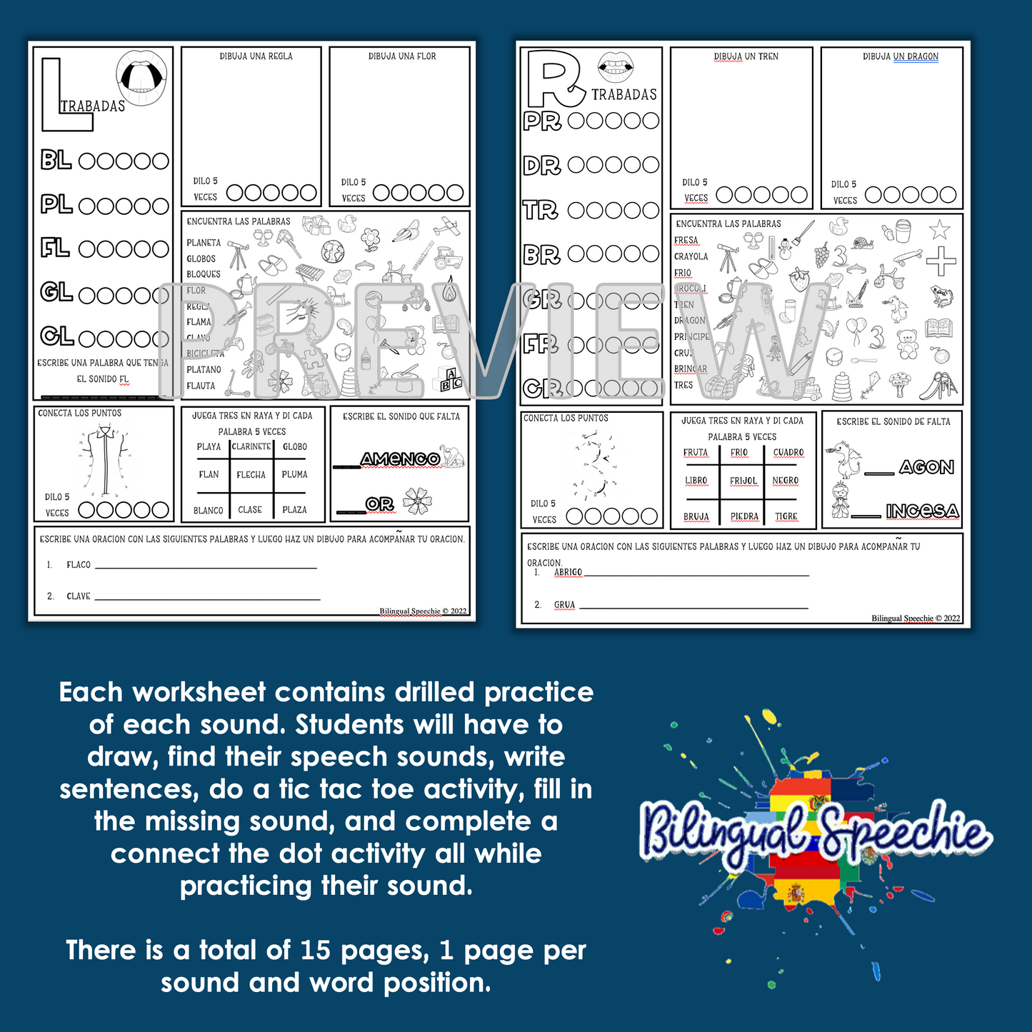 Busy Articulation for R blends, R, S, L blends & Multisyllabic Words | Spanish