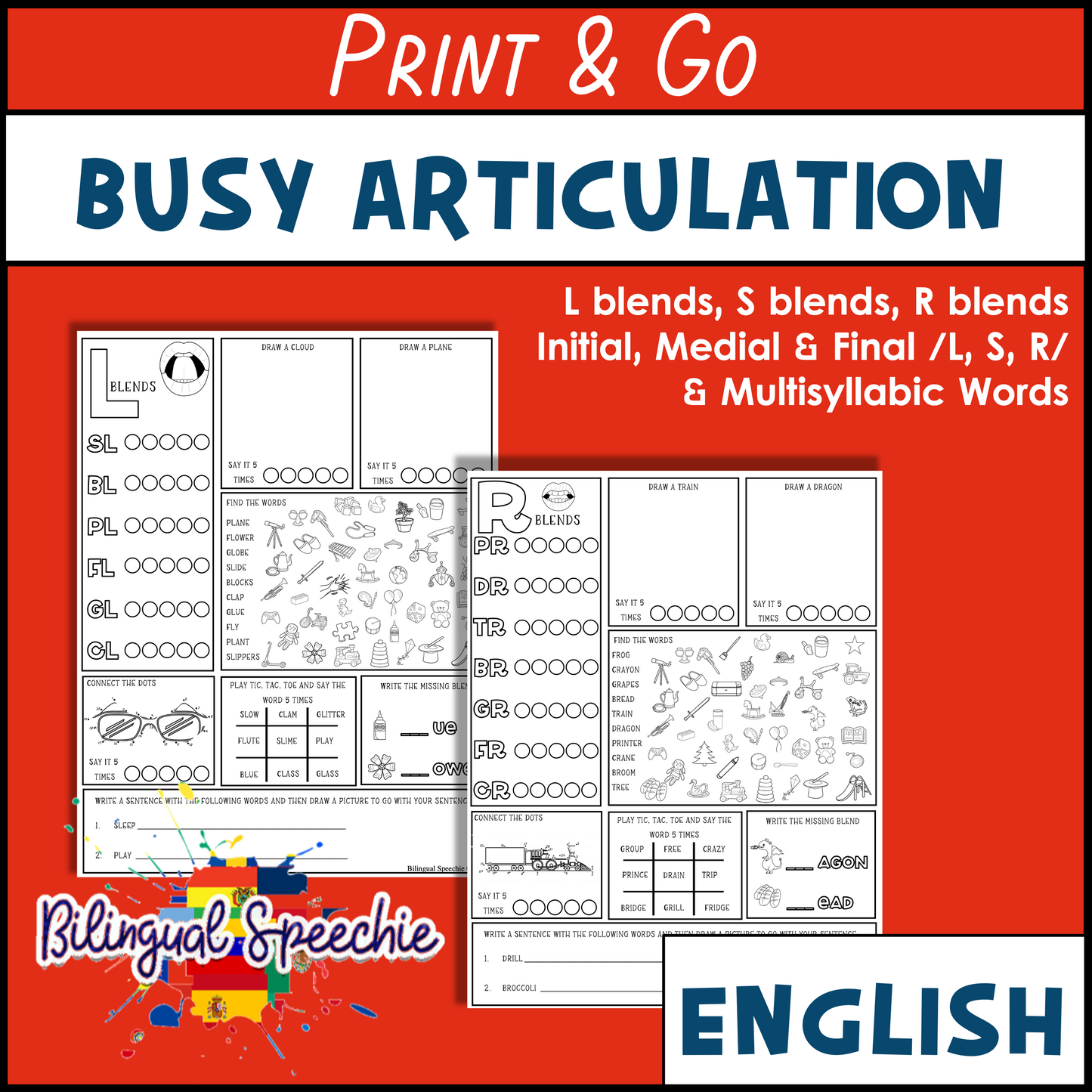 Busy Articulation for R blends, R, S blends, S, L blends & Multisyllabic Words