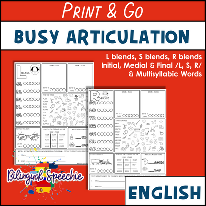Busy Articulation for R blends, R, S blends, S, L blends & Multisyllabic Words