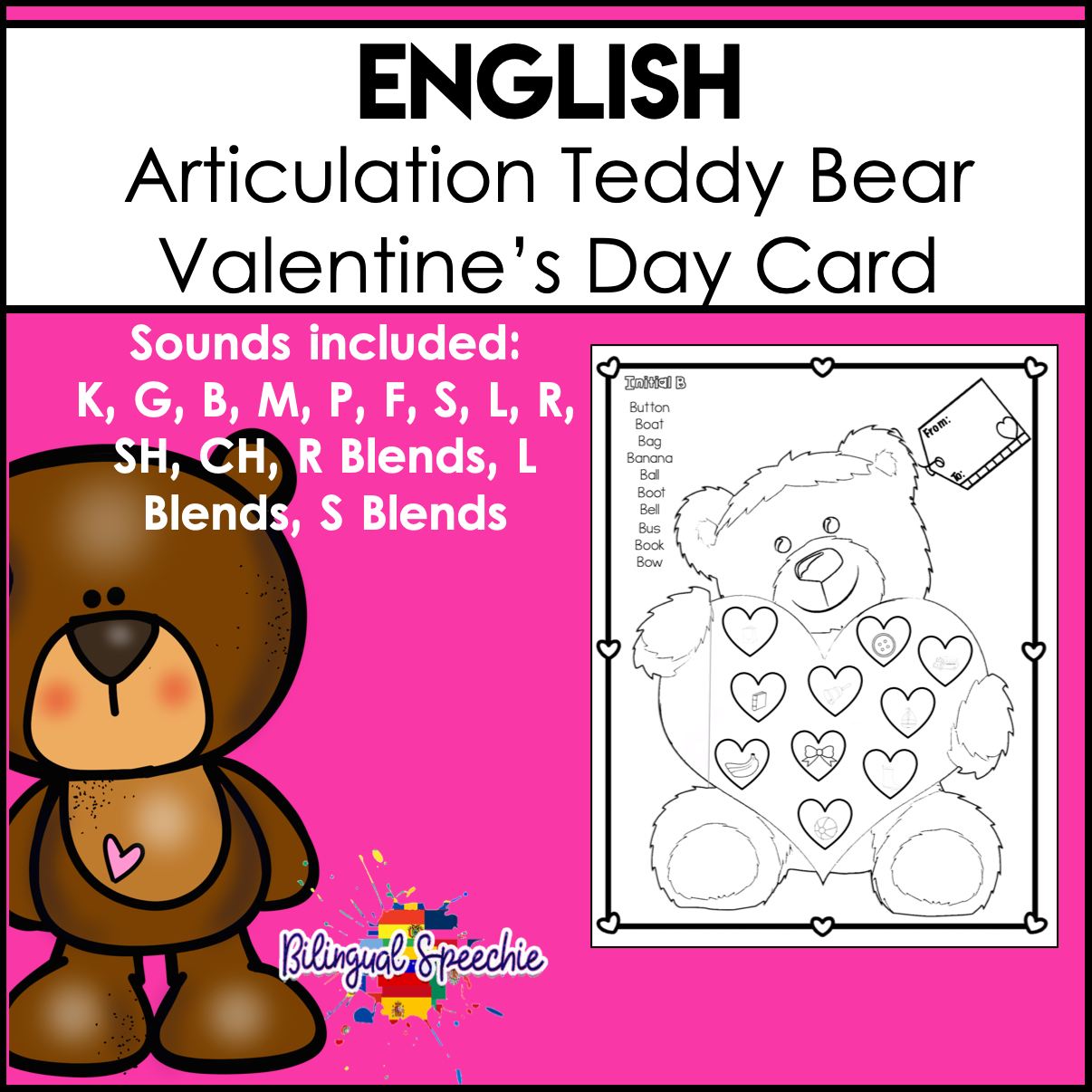 English Articulation | Teddy Bear Valentine's Day Card