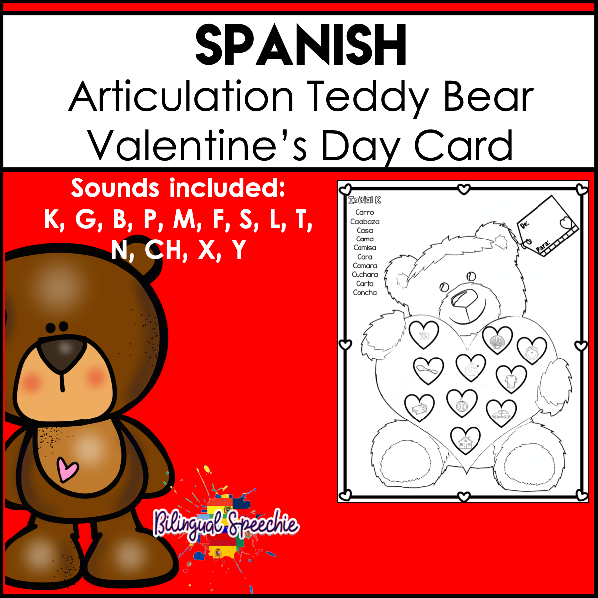 Spanish Articulation | Teddy Bear Valentine's Day Card