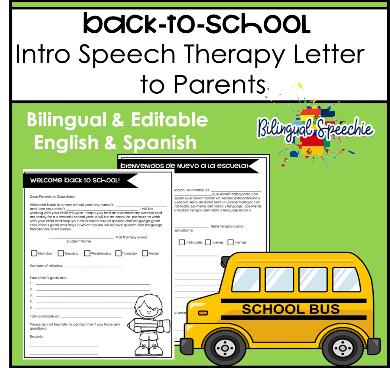 Back to School Editable Speech Therapy Letter to Parents | Bilingual