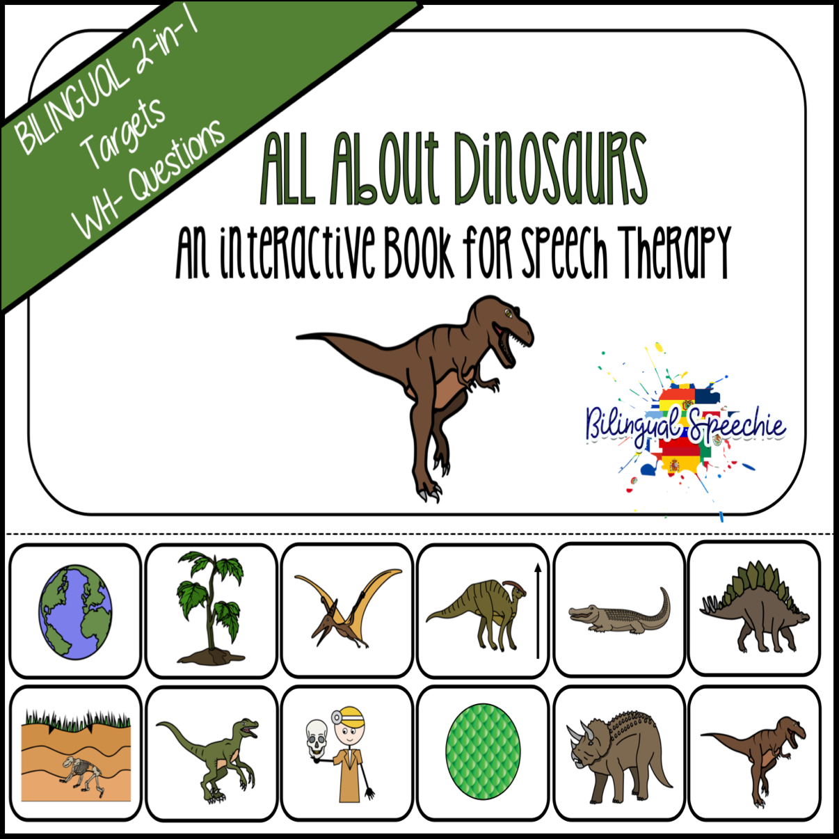 Bilingual Dinosaur Interactive Book | For WH- Questions