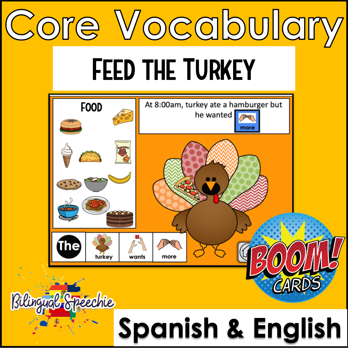 BOOM Cards | Feed the Turkey | Bilingual Core Vocabulary