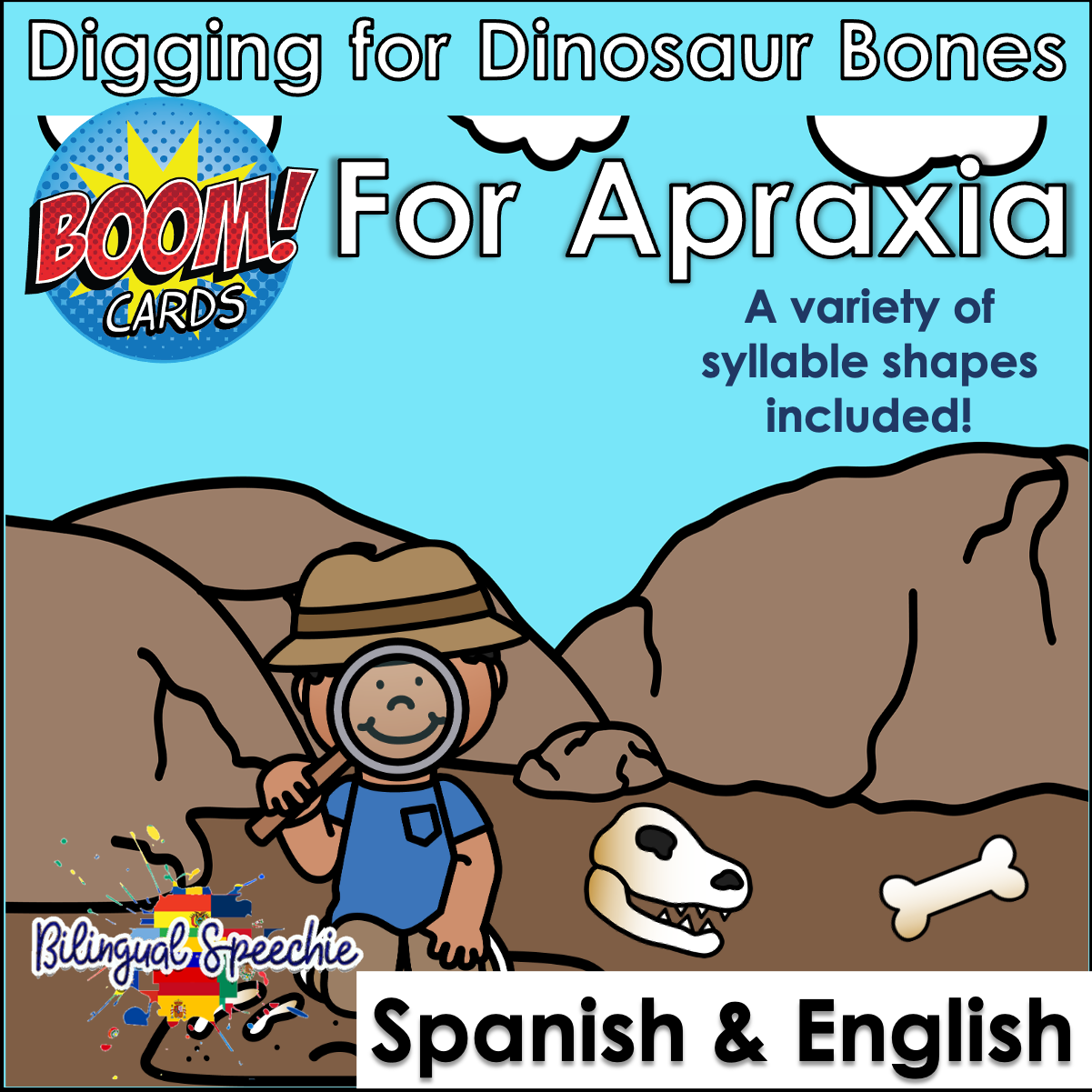 BOOM Cards | Bilingual | Apraxia | Digging for Dinosaur Bones