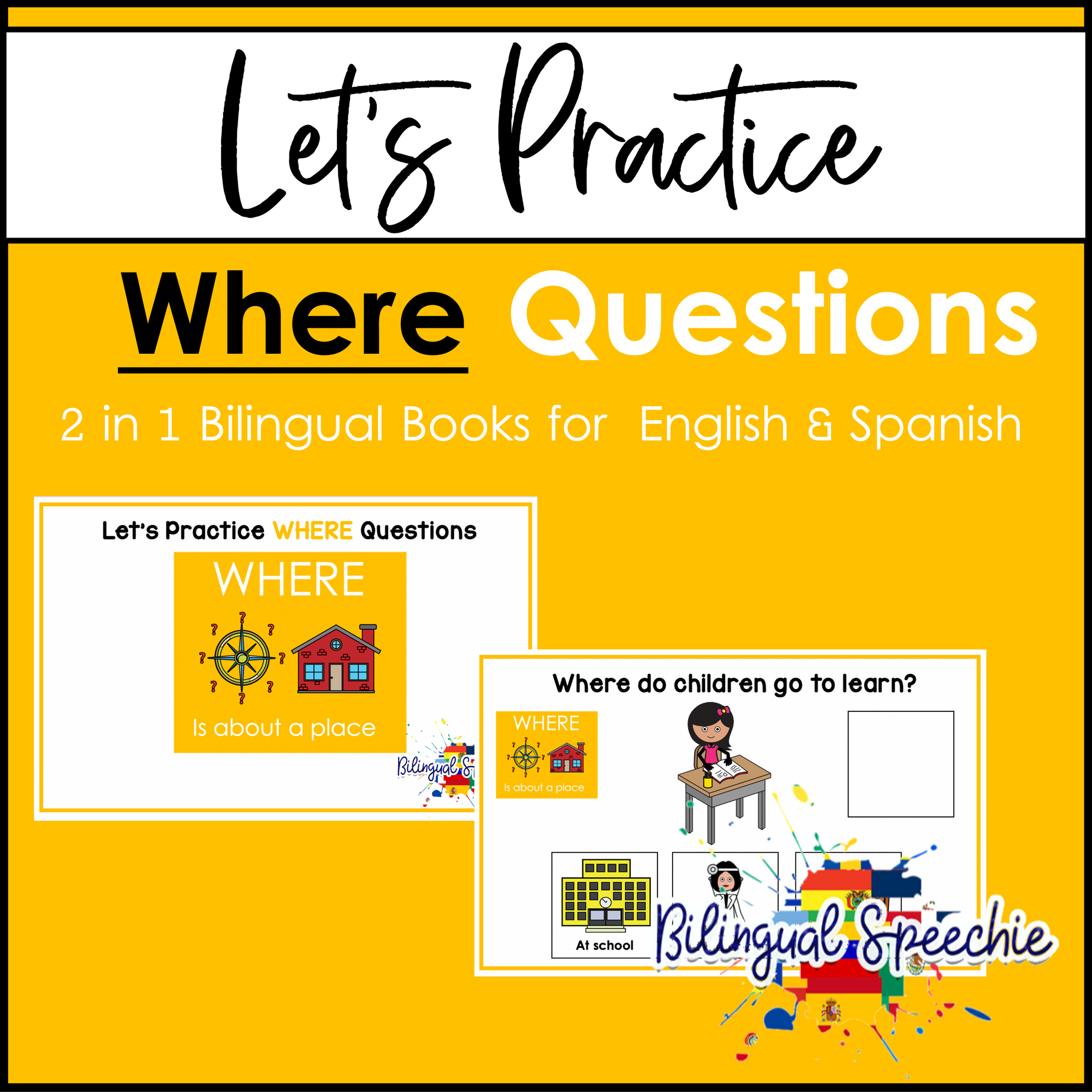 Bilingual WH- Questions Book | WHERE | English & Spanish