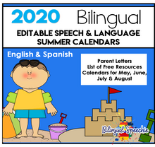 EDITABLE 2020 Bilingual Speech & Language Calendars | for distance learning