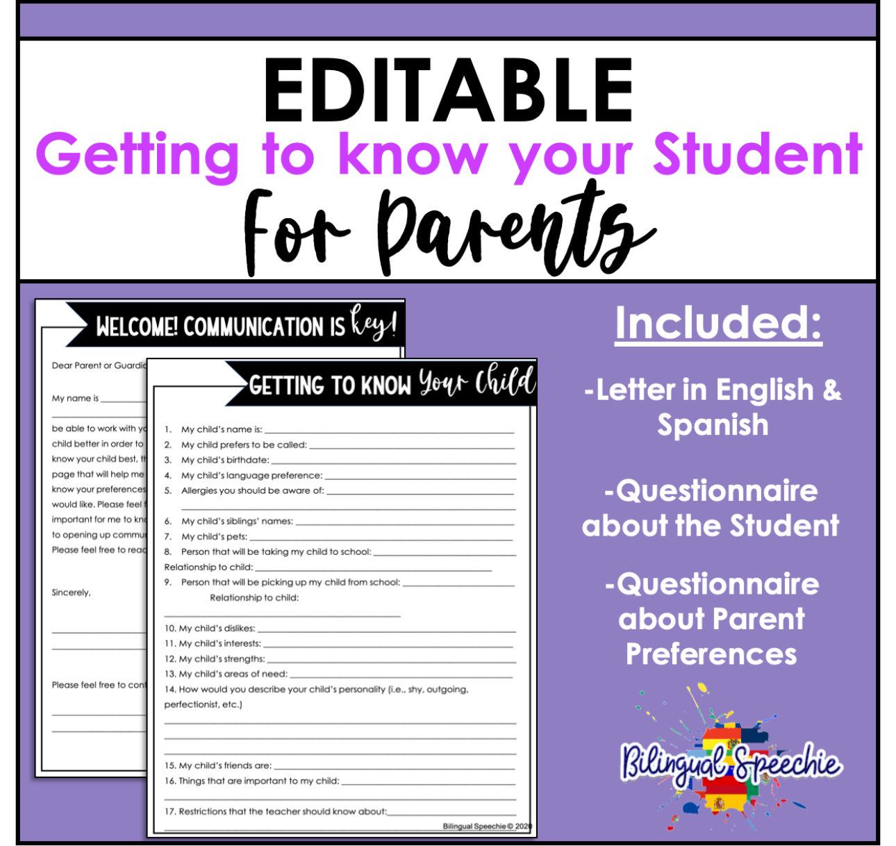 Editable Letter for Parents | Getting to Know Your Student