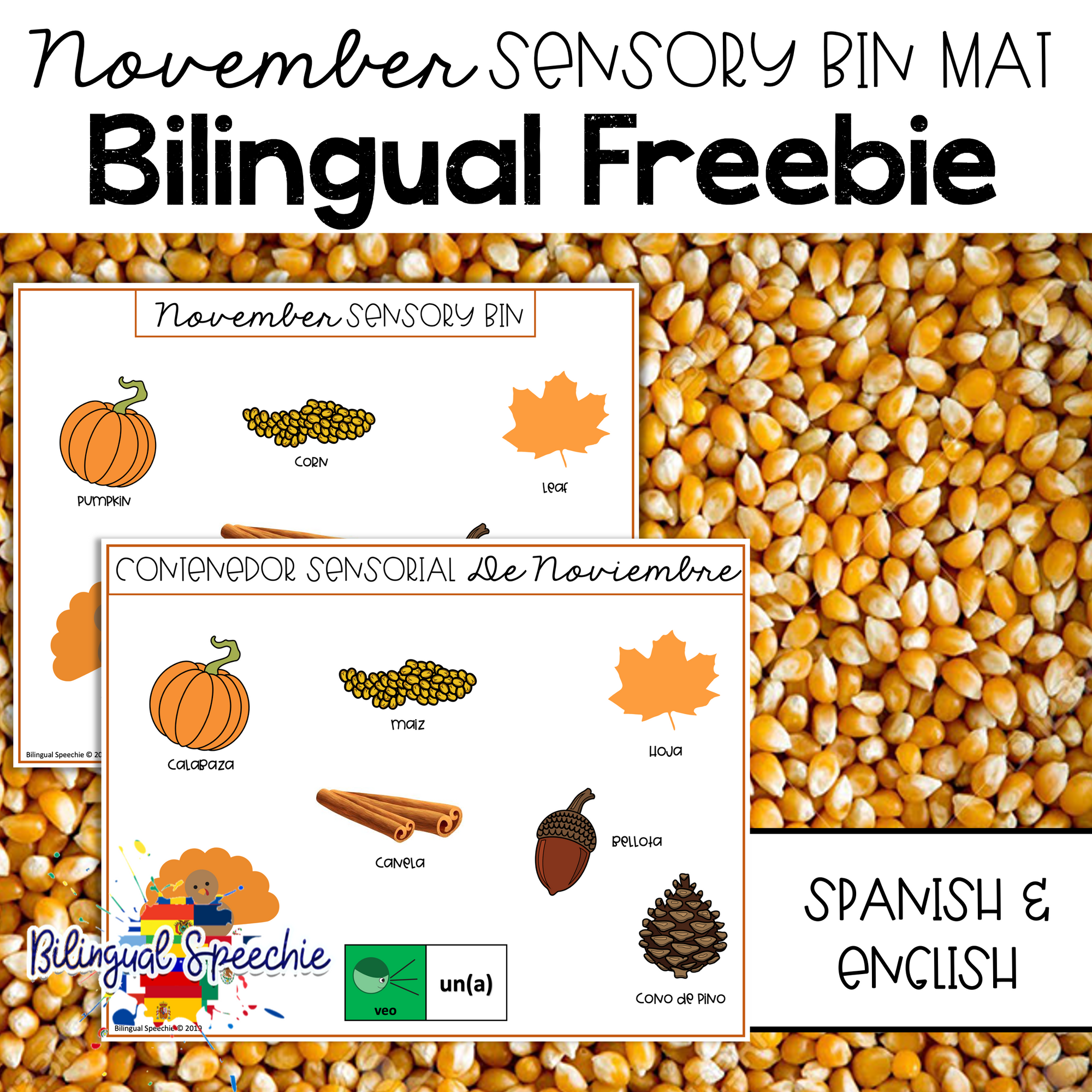 November Sensory Bin Mats | Bilingual Freebie