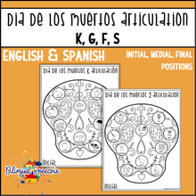 Dia de los Muertos Bilingual Articulation Worksheets for K, G, F, S