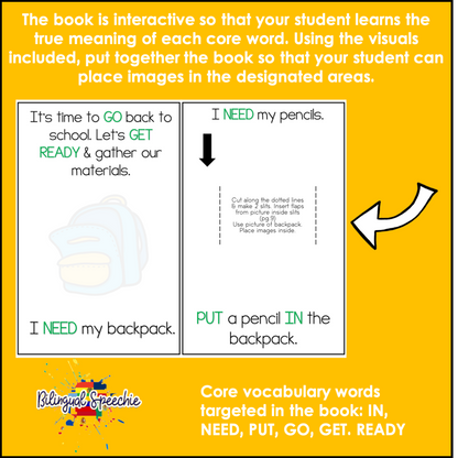 Back-to-School Core Vocabulary Book | BILINGUAL
