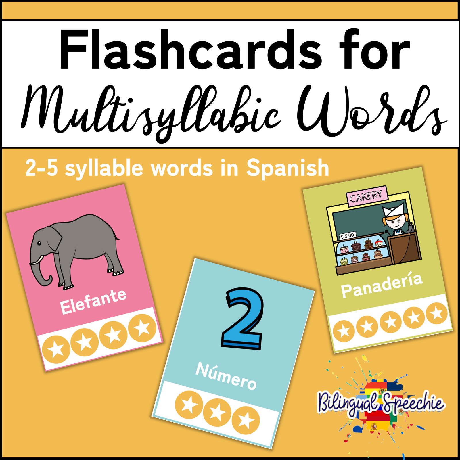 Multisyllabic Word Flashcards in Spanish