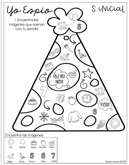 Search & Find Articulation | Spanish | New Year Themed