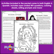 Hispanic Heritage Month | Selena Quintanilla | Editable Reading Comprehension