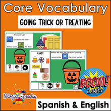 English & Spanish | Trick or Treating with Core Vocabulary
